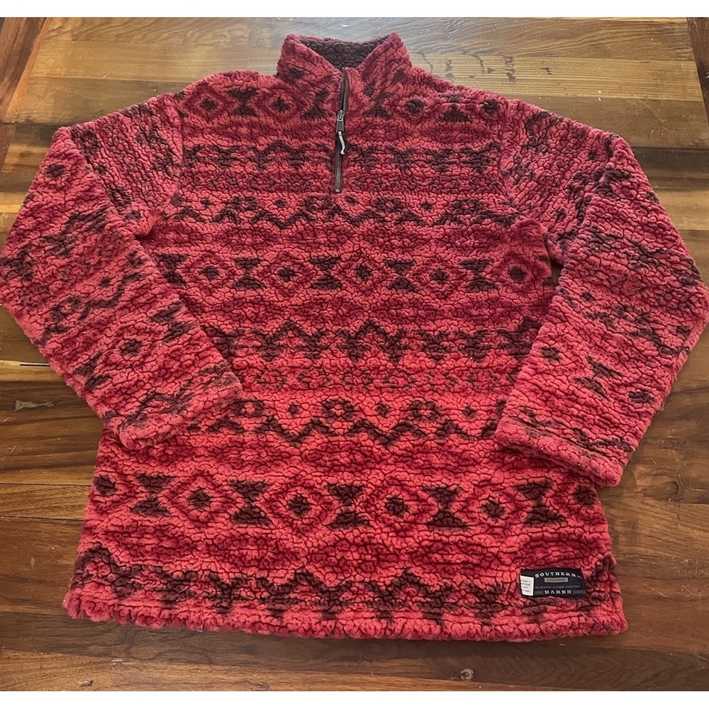 Southern Marsh 1/4 Zip Appalachian Peak Red Aztec Sherpa Pullover Womens Medium